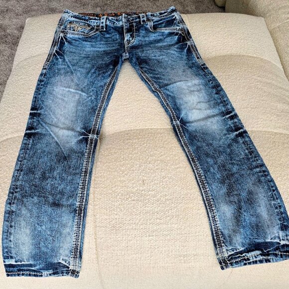 Rock Revival Jeans! Great color and stitching! Almost New, Cael Straight 36 x 32 - Picture 1 of 5